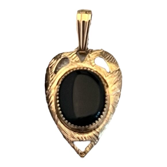 Vintage Gold Filled Pendant Black Cabochon Textured Mid Century Modern  7S - Picture 7 of 7